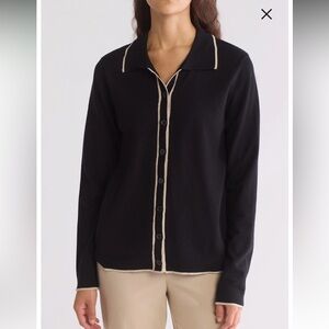 Max Studio Tipped Button Front Cardigan